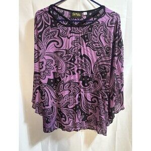 VTG Bob Mackie Caftan Top Women Medium Dusty Plum Paisley Accordion Pleated Top